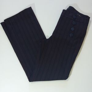 Loft Marisa Trouser Pants Womens Size 4 Navy Maroon Stripe Bootcut Button Accent